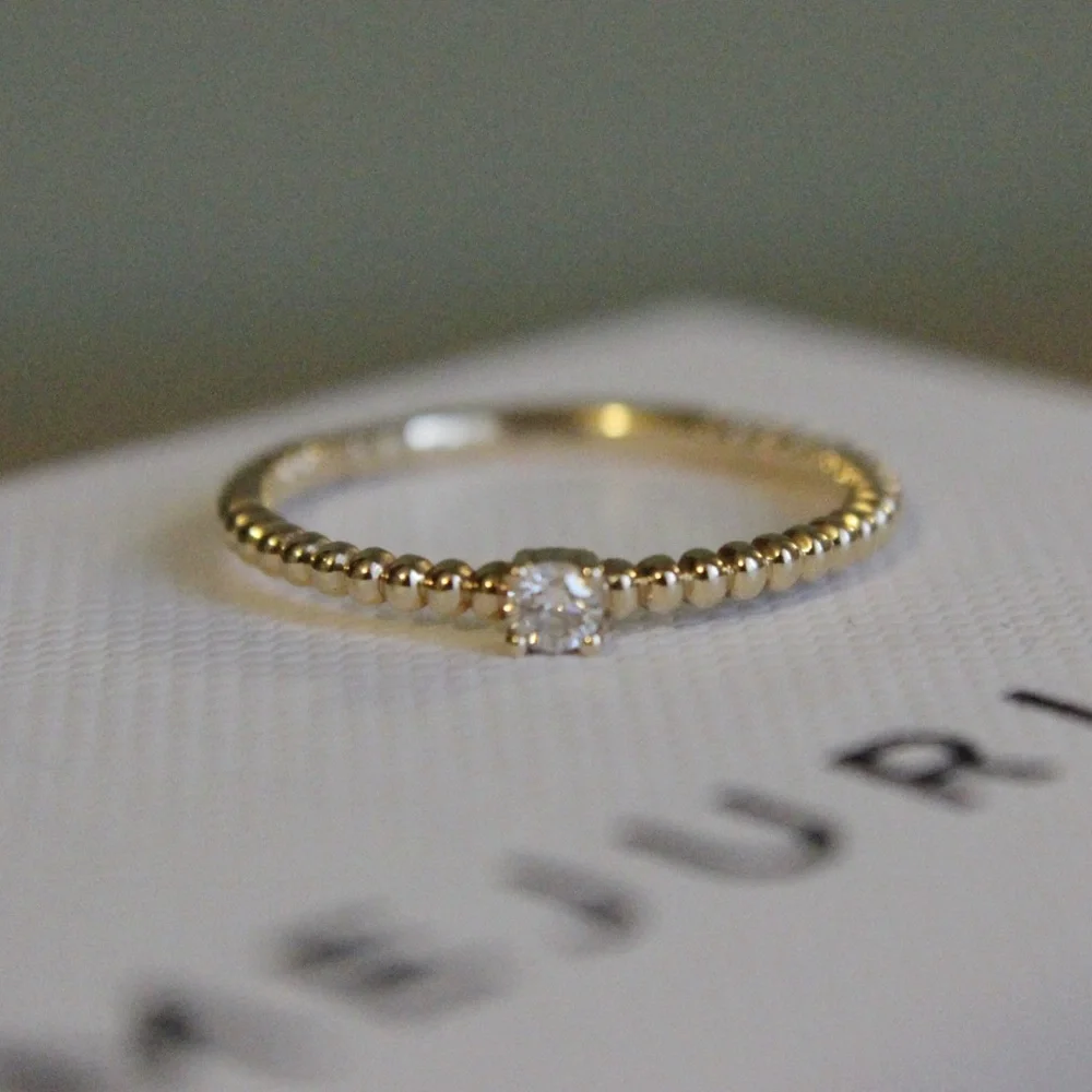 Mejuri Solid 14k Yellow Gold Beaded Diamond Solitaire Ring Size 6 - Picture 13 of 13